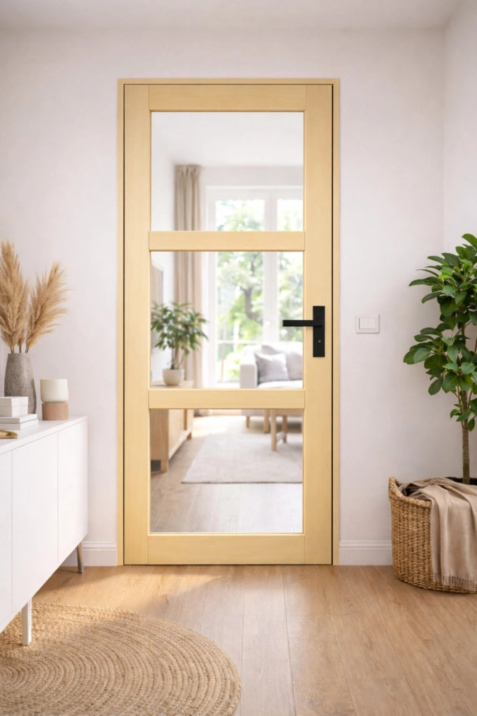Blocco Porta Ayous Vetro Trasparente H204 x L83 Pannello Laterale Sinistro a Spinta + Maniglia