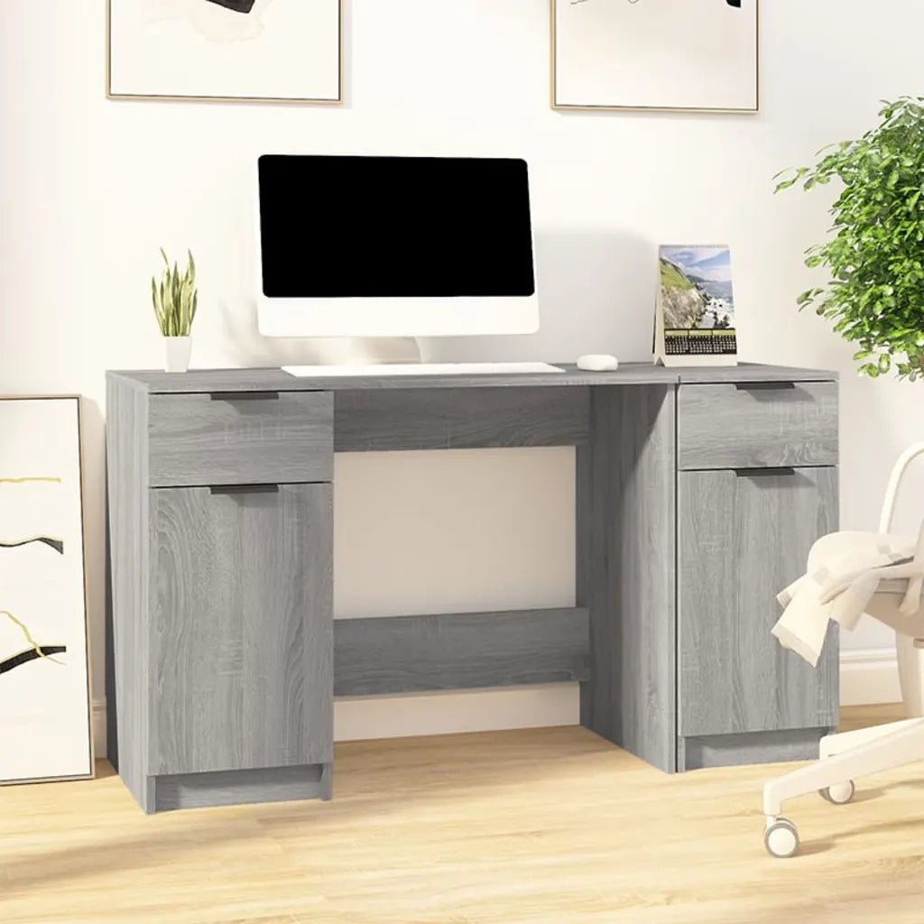Scrivania | Tavolo da Ufficio con Mobile Laterale Grigio Sonoma Legno Multistrato