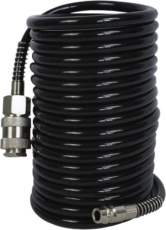 Slang di respirazione flessibile 5 metri | Ideale per compressori d'aria fino a 15 bar | Protezione contro le torsioni e nastro di acciaio | Materiale PU duraturo