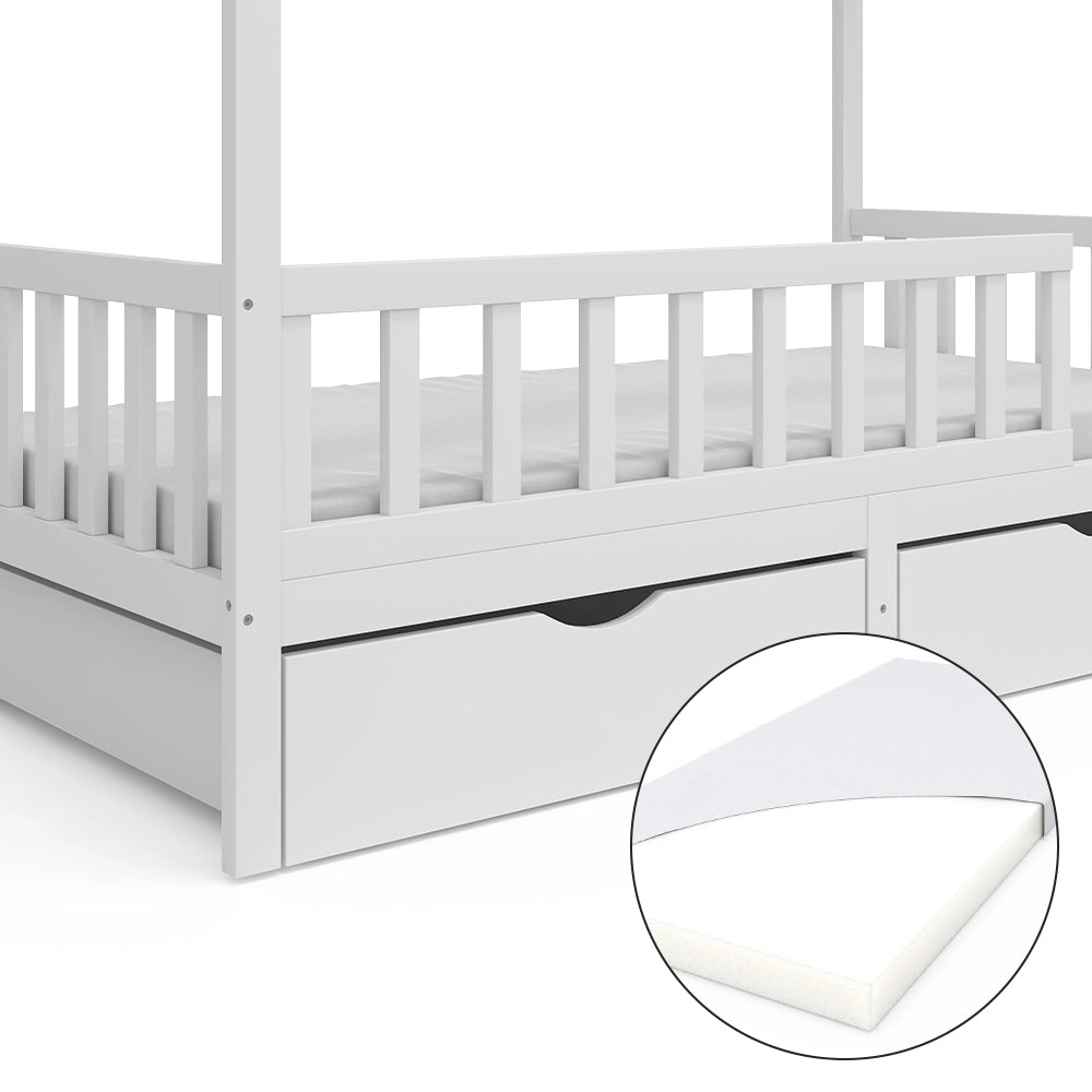 Vitalispa Letto montessori bambini Bianco 90x200 cm con 2 cassetti e materasso