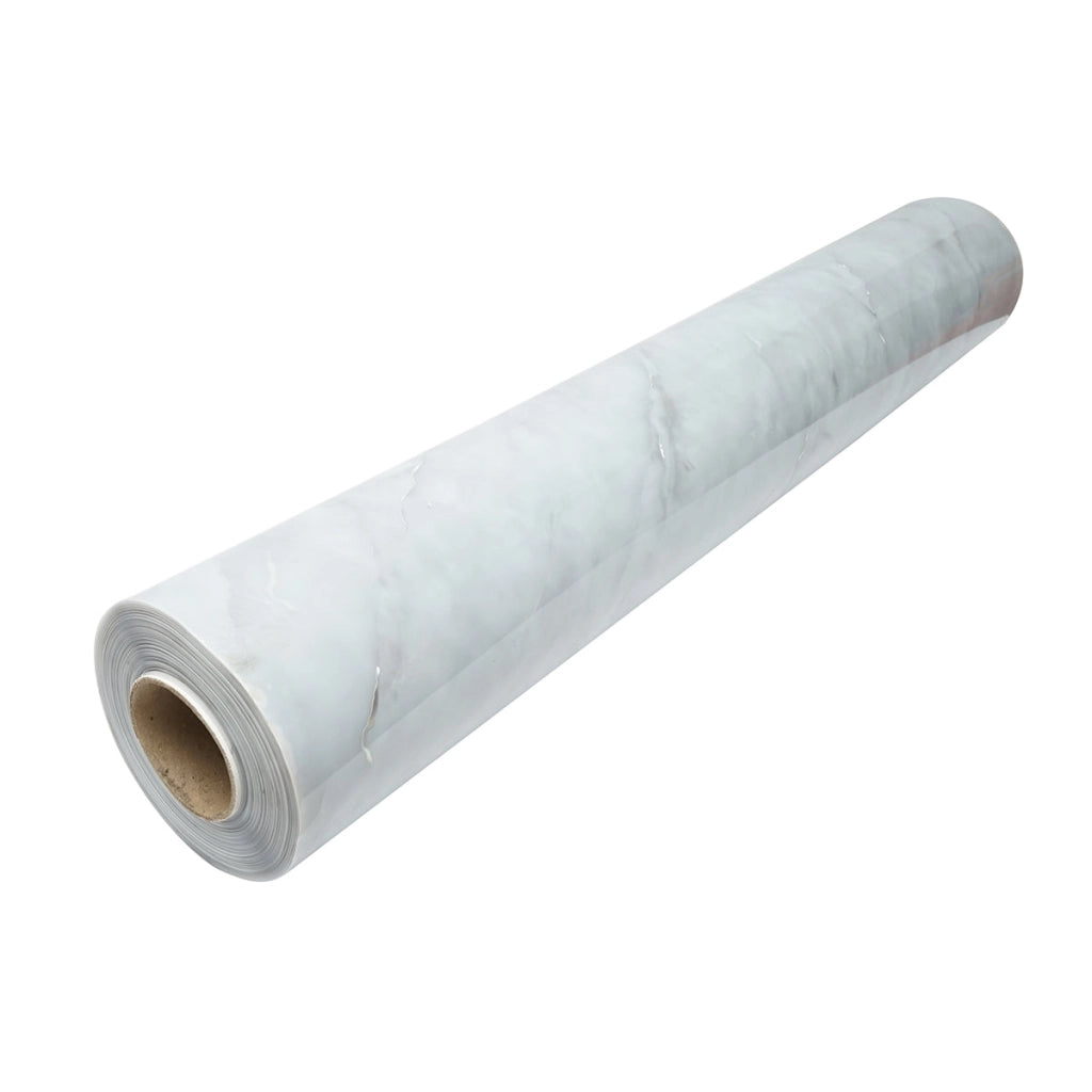 Rotolo pellicola protettiva per tavolo in PVC siliconato – modello marmo grigio Materiale: PVC siliconato decorativo  Dimensioni rotolo: 1,00 × 20 m Breckner Germany