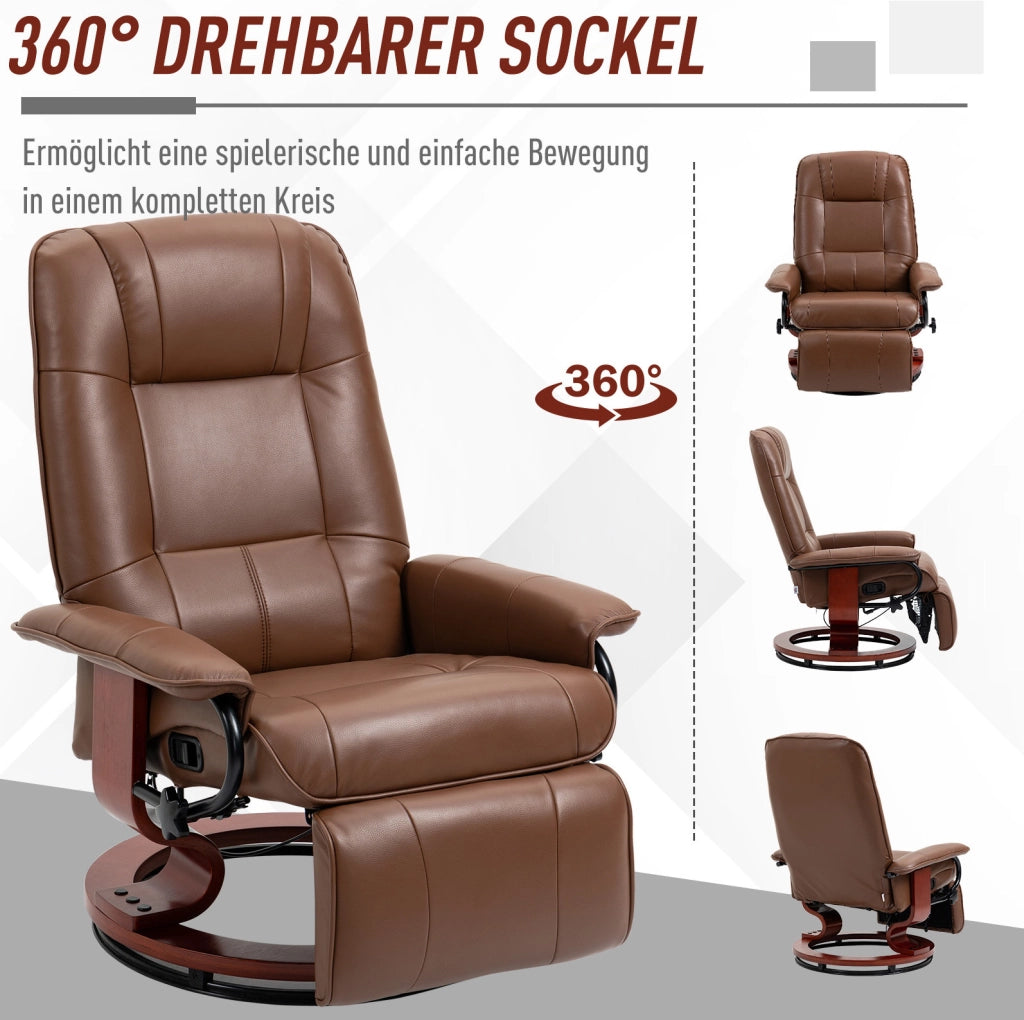 Poltrona relax girevole reclinabile 145° in similpelle marrone