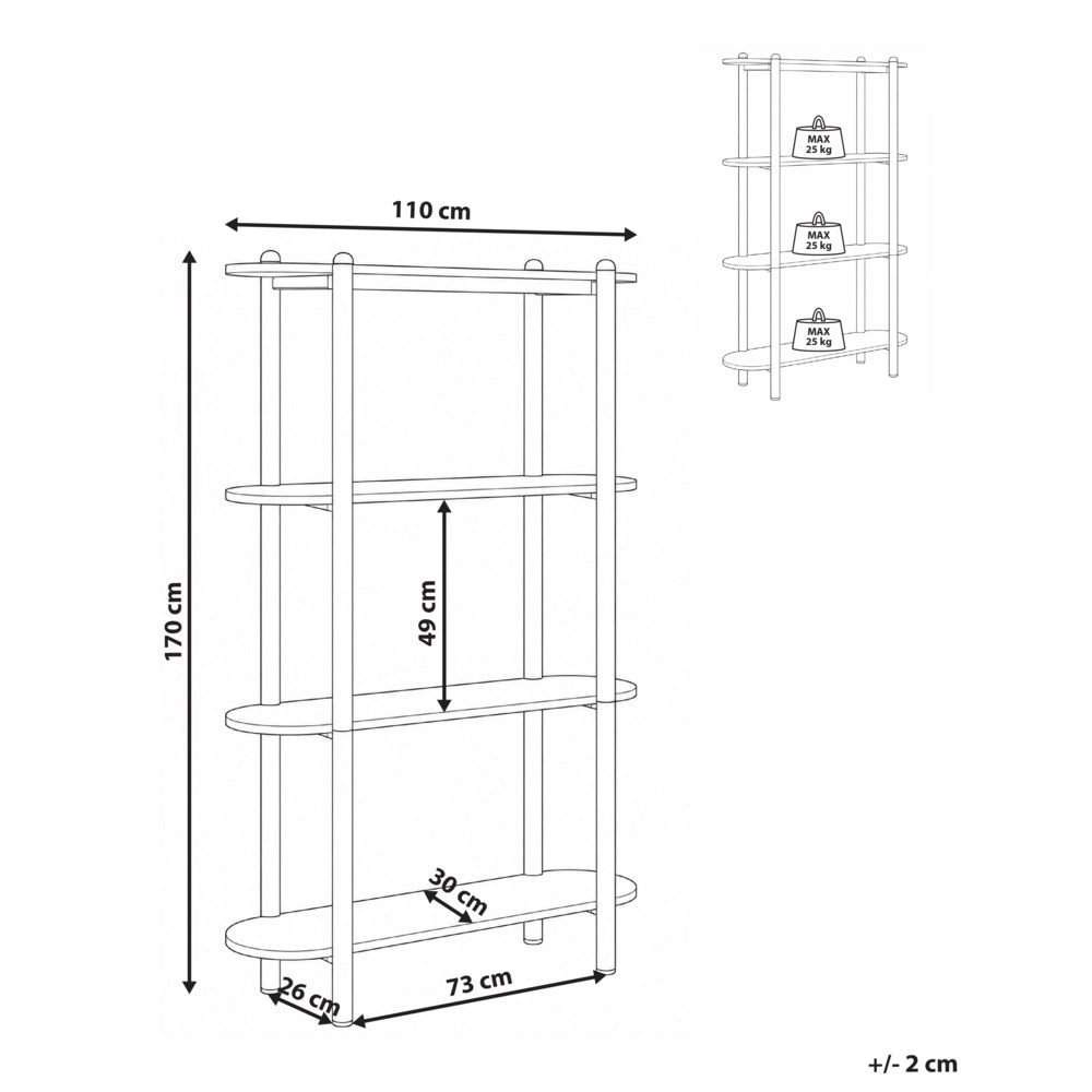 Libreria a 3 ripiani in MDF beige, 170 x 110 cm, ovale, verniciata, stile retrò, per soggiorno o ufficio