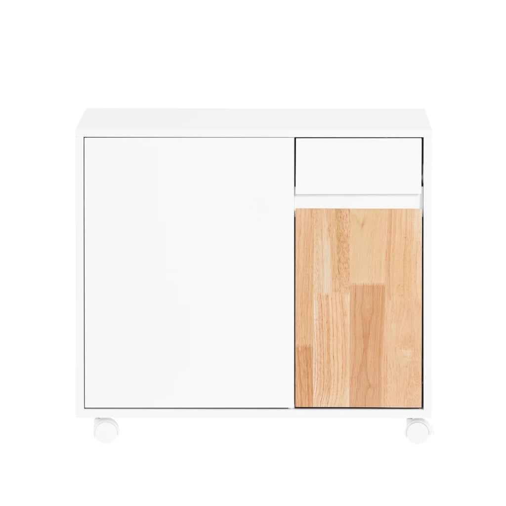 SoBuy Carrello da ufficio Carrello Portaoggetti con Cassetto Tavolino stampante Bianco-Naturale 65x25x58cm ASK04-WN