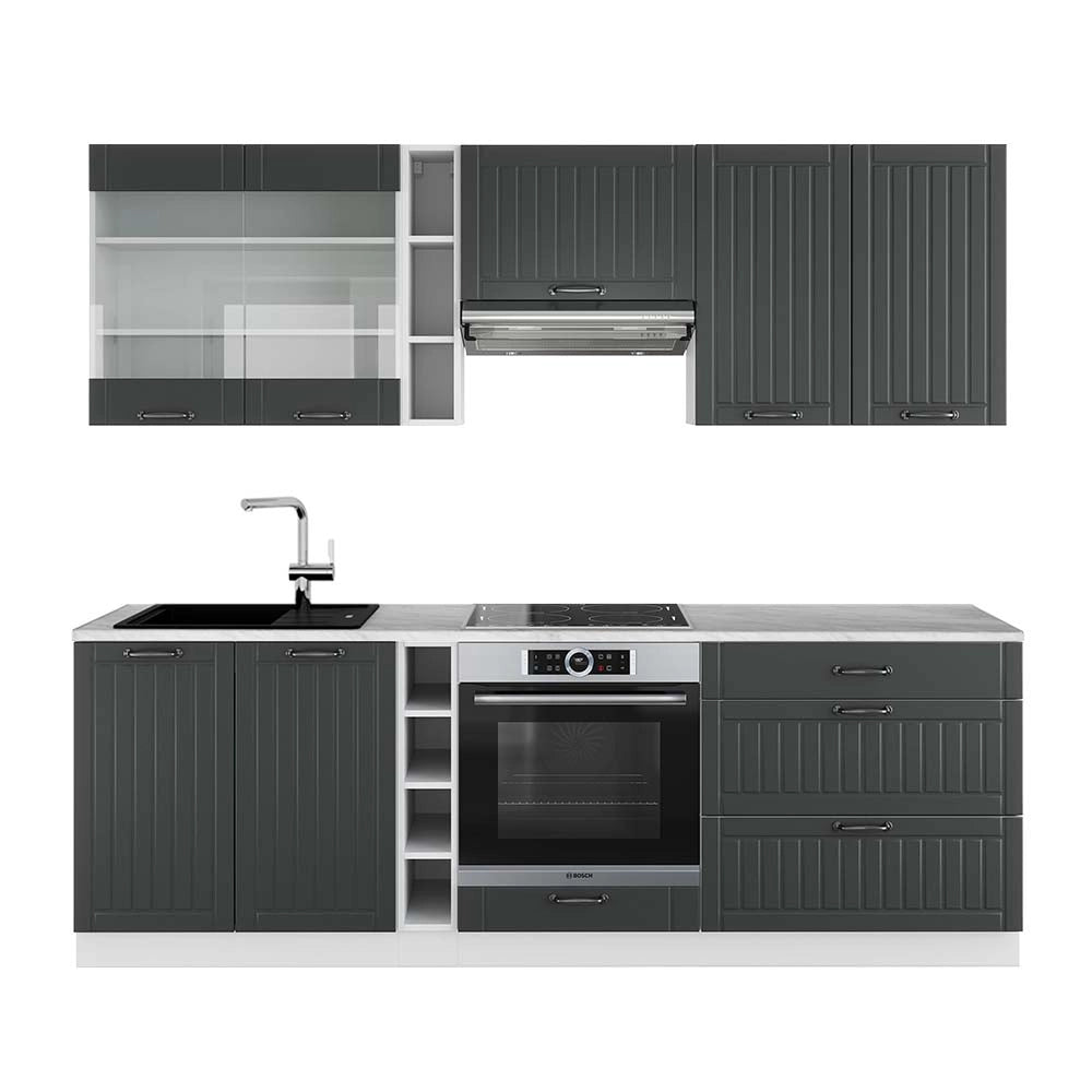 Cucina componibile Fame-Line Antracite rustico/Bianco 235 cm, PL Marmo Vicco