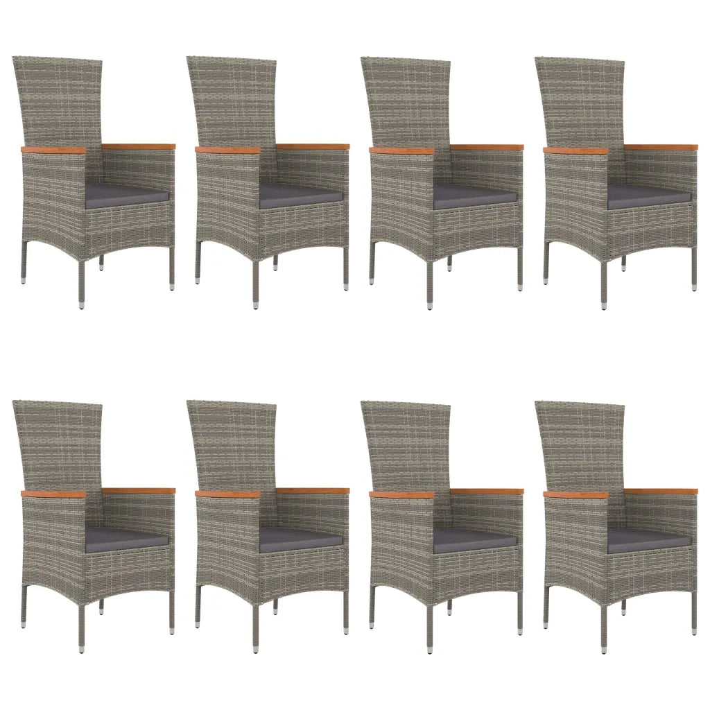 Set da Pranzo da Giardino 9 pz con Cuscini in Polyrattan Grigio 3157543