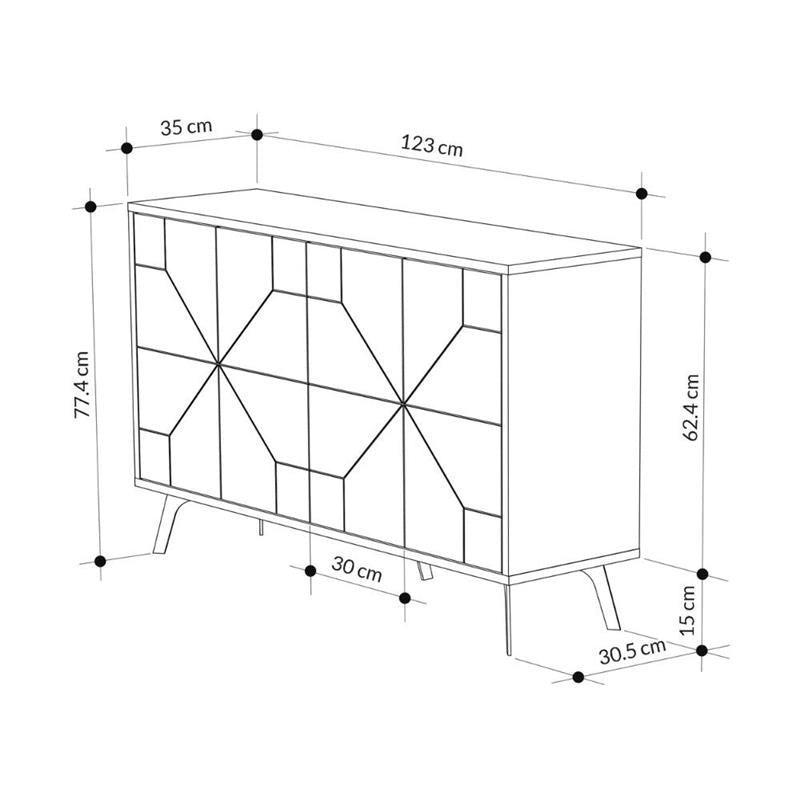 MOBILE DA INGRESSO MADIA 4 ANTE DUNE COLORE ROVERE CON DISEGNO GEOMETRICO L 123 X P 35 X 77,4 H CM