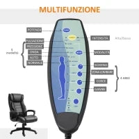 Poltrona Massaggiante da Ufficio a 6 Punti con Altezza Regolabile, in Similpelle Nera, 66x78x112-120 cm