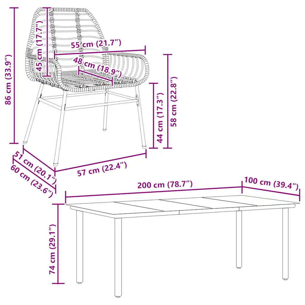 Set Pranzo da Giardino 7pz Marrone Polyrattan Vetro 3334546