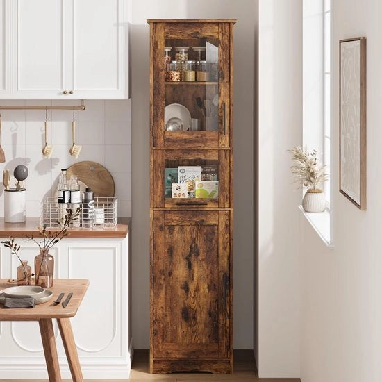Cassettiere da bagno - Porta in vetro - Scomparti regolabili - 170cm - Stante libero