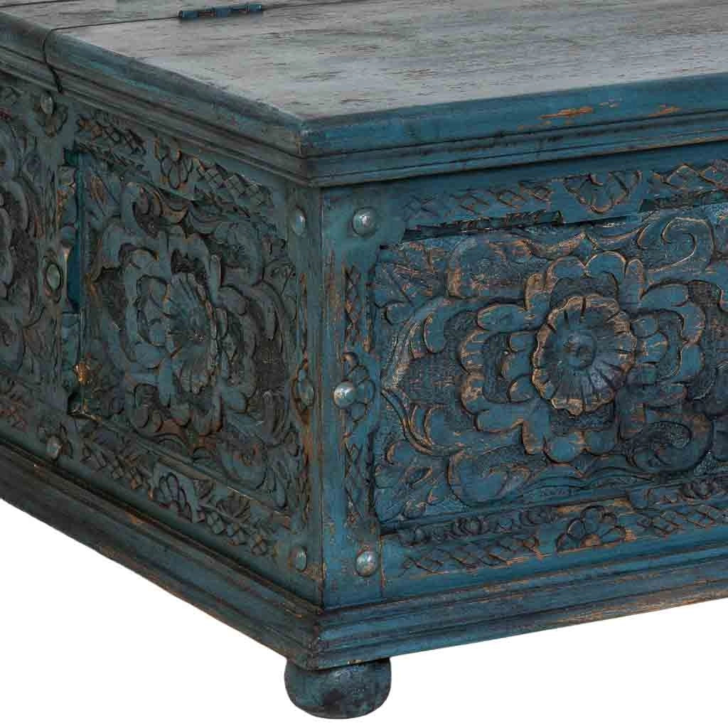 Tavolino artigianale in legno blu 100x100x47h cm