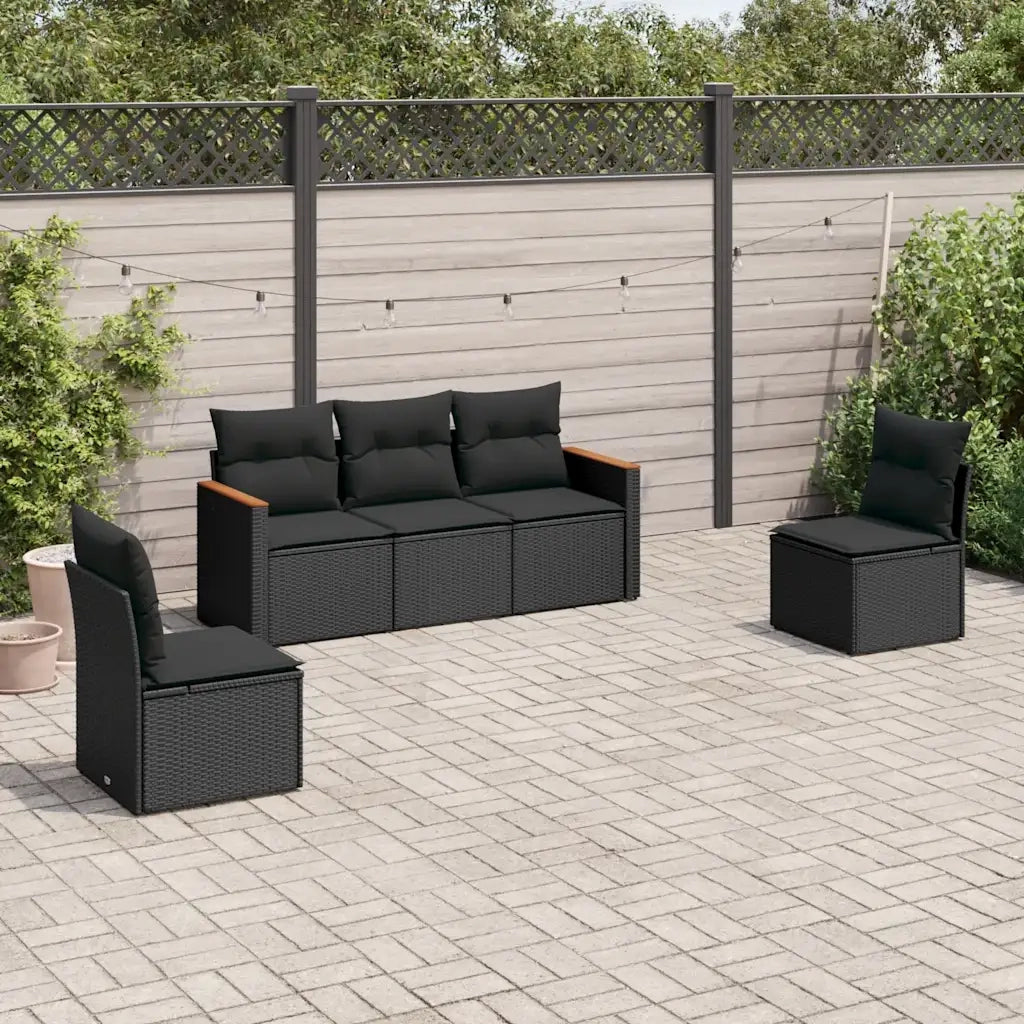 Set Divani da Giardino 5 pz | Set Salotto da Giardino con Cuscini in Polyrattan Nero