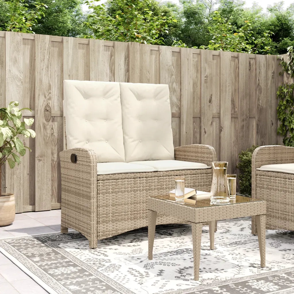 Panchina Reclinabile da Giardino | Panca da Giardino con Cuscini Beige in Polyrattan