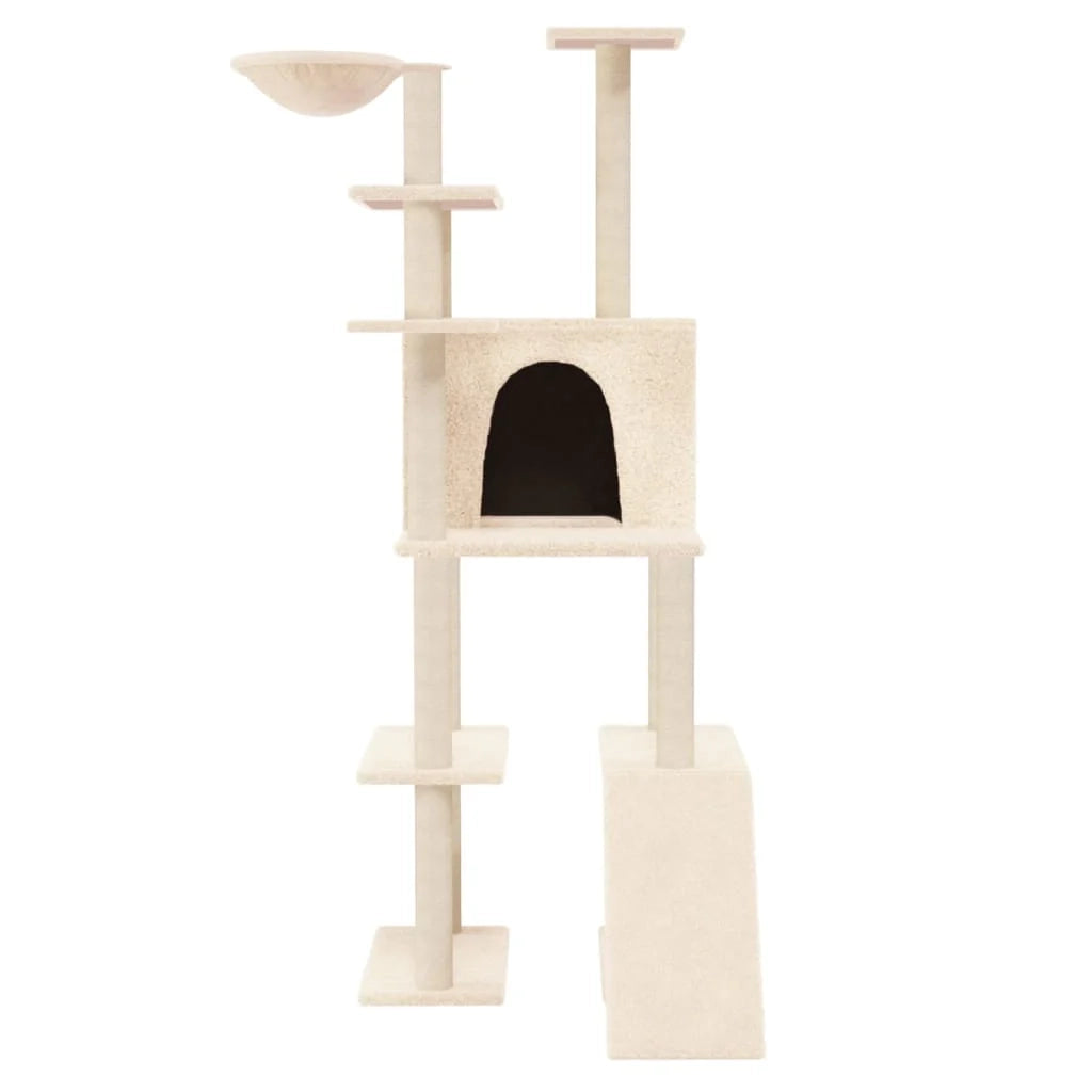 Tiragraffi per gatti torre per arrampicata giocattolo piattaforma per arrampicata con tiragraffi in sisal 166 cm crema 02_0022492