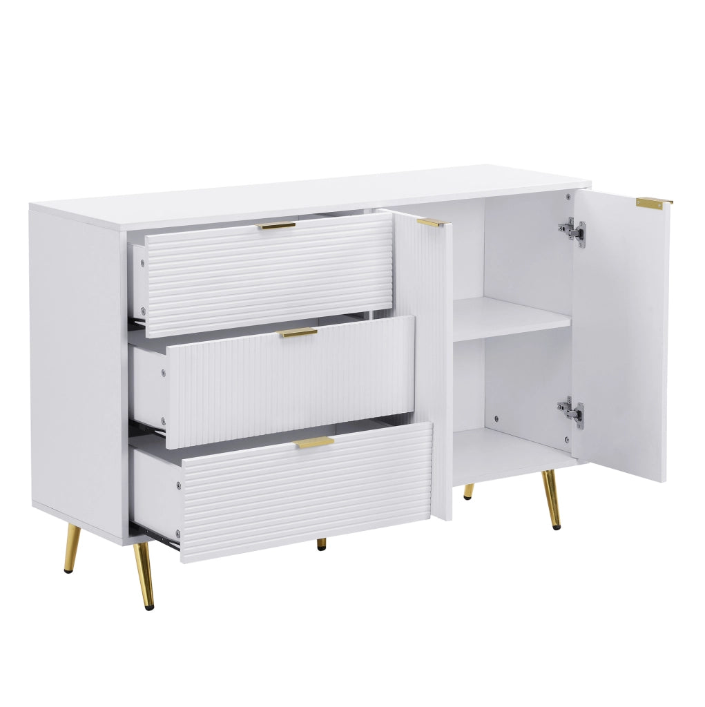 credenza 120 cm bianca e dorata - 3 cassetti, 2 ante, contenitore