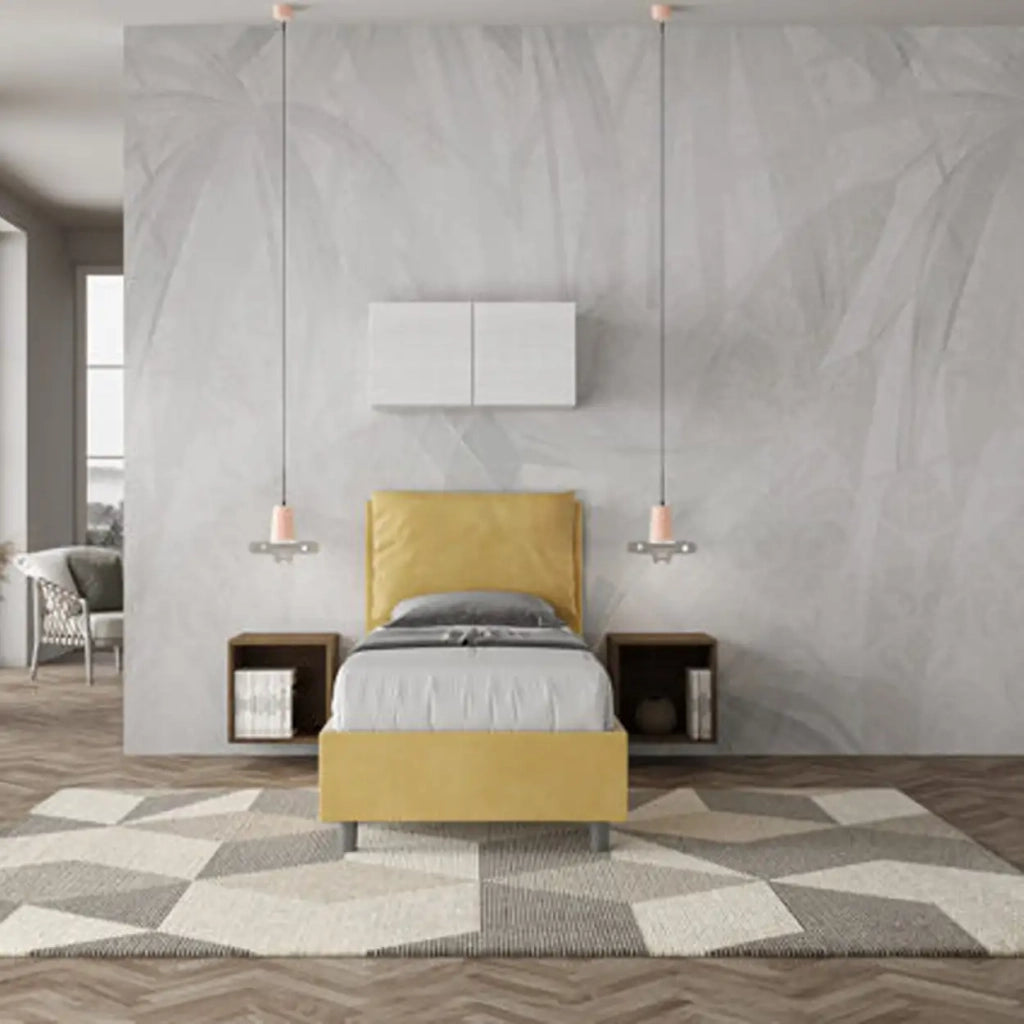 Letto singolo con rete imbottito 80x210 microfibra ocra Antea