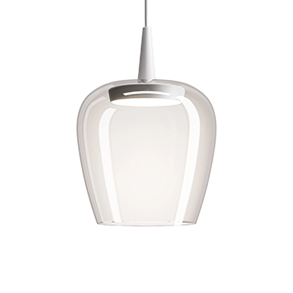 Zafferano Lampada a Sospensione Bilia 230V LED 8W Bianco Trasparente, diffusore in vetro borosilicato soffiato a bocca diametro 18 cm, altezza 324 cm