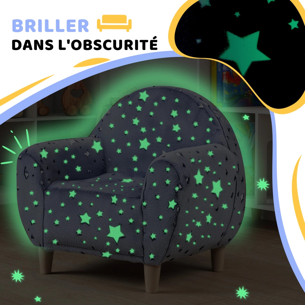 Poltrona per bambini con stelle fosforescenti ¨C Zephmum ¨C Tessuto velluto grigio