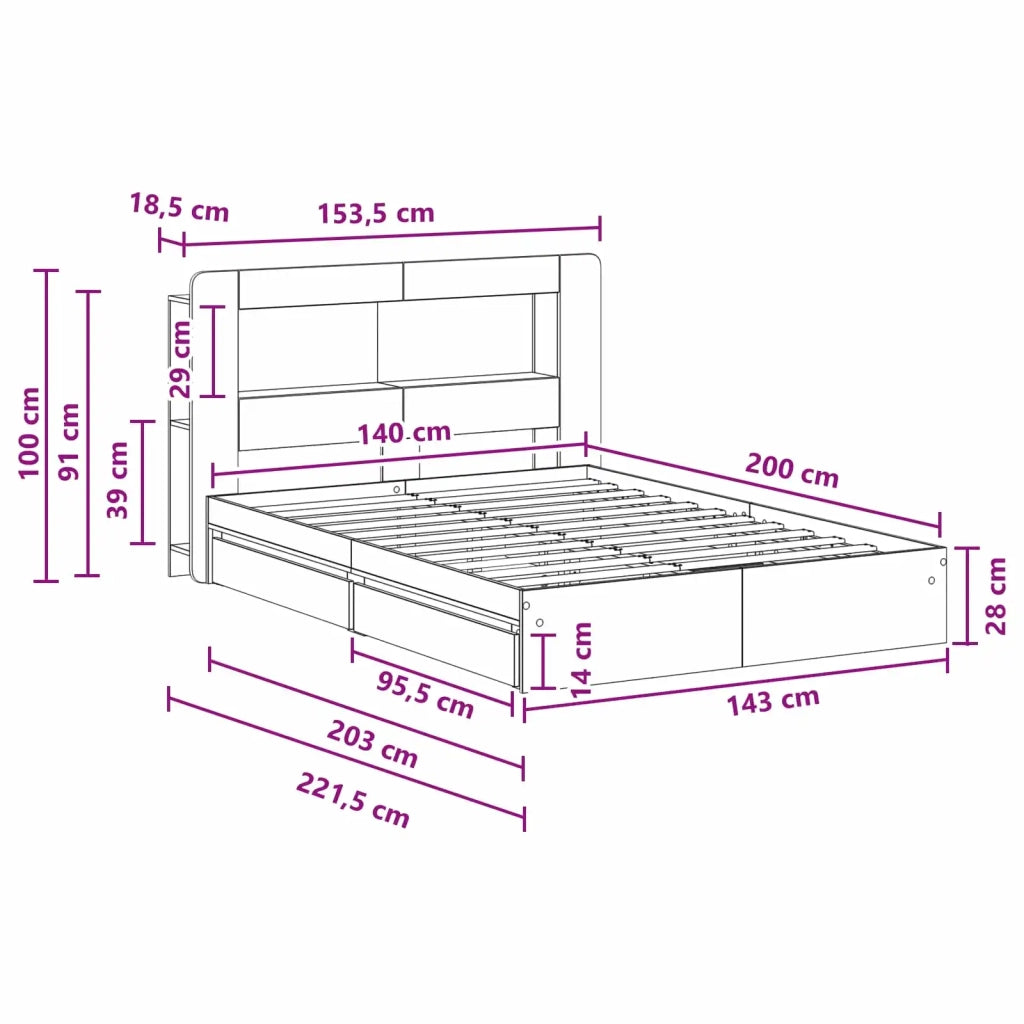 Telaio del letto con storage Sonoma grigio 140 x 200 cm