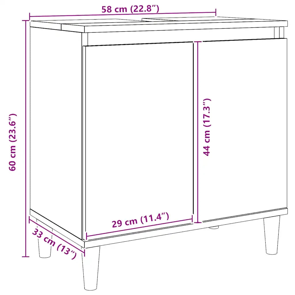 Mobiletto sottolavello moderno con ampio spazio contenitivo 58 x 33 x 60 cm finitura rovere ingegnerizzato realizzato artigianalmente 02_0051042