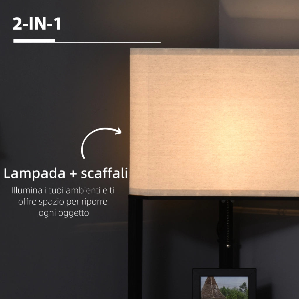 Easycomfort Lampada da Terra Angolare con Ripiani e Paralume in Tessuto, 50x37x159cm, Nero