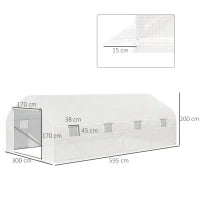 Serra per Orto 6x3x2m con 8 Finestre e Porta Avvolgibile, in Acciaio e PP, Verde