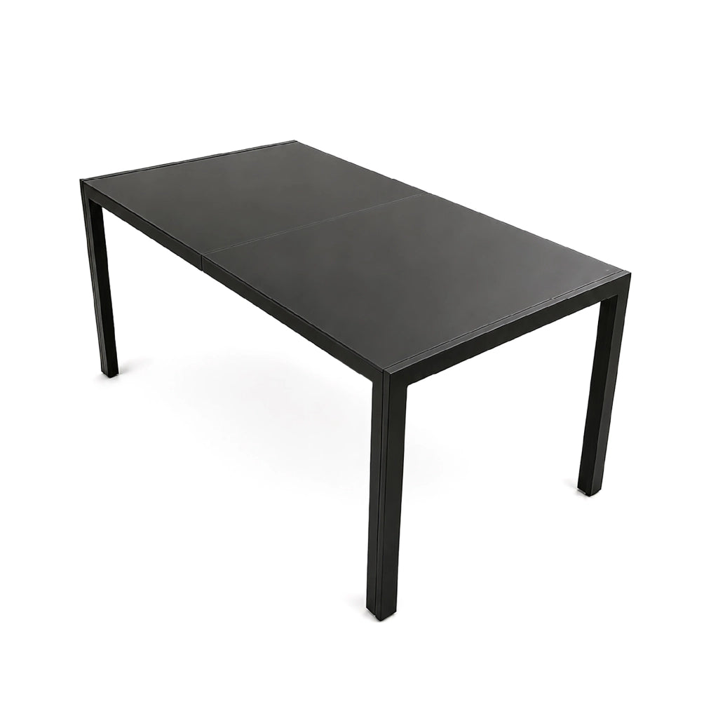 Tavolo da Pranzo per Interno ed Esterno 150x90 cm, Piano in Vetro Temperato Nero 5 mm e Struttura in Acciaio, Tavolo Moderno per 6 Persone, Ideale per Giardino, Terrazza, Cucina e Sala da Pranzo