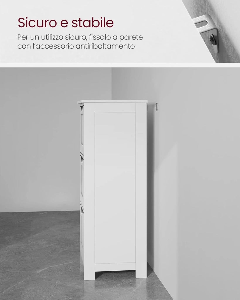 VASAGLE Armadietto bagno 3 cassetti 30x32x81 cm bagno soggiorno sala sala da pranzo cucina moderno bianco opaco BBC50WT
