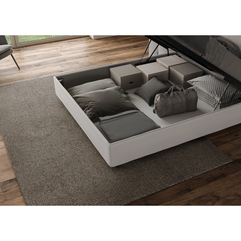 Letto imbottito Matrimoniale 160x190 cm Langre - Bianco,Similpelle,Contenitore