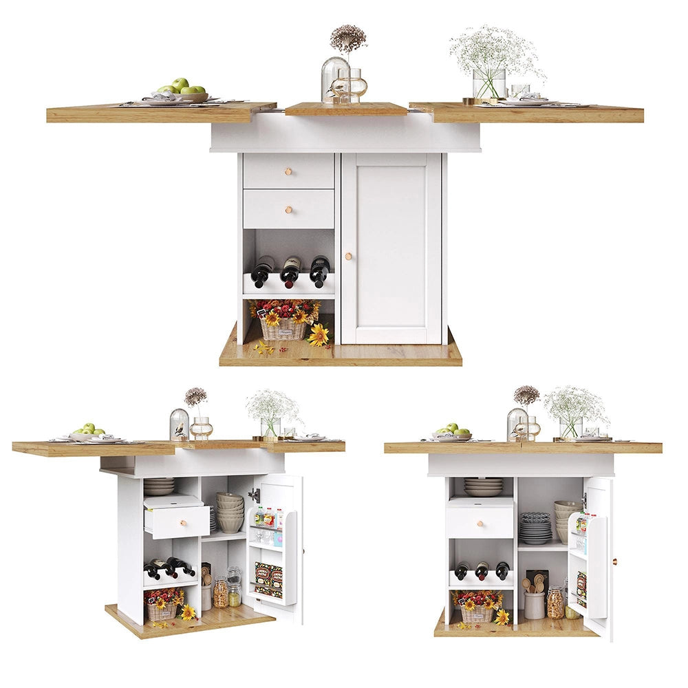 Tavolo estensibile - Xylo - 110-140x80cm con scaffale vino bianco