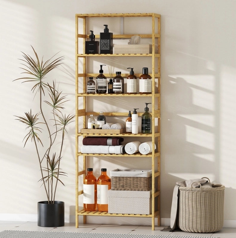 Scaffale portaoggetti da terra 60x26x161 cm in bambù naturale， 6 ripiani
