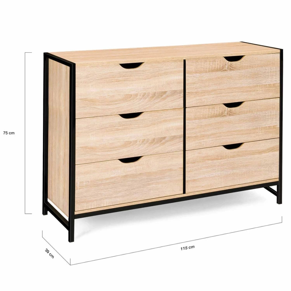 IDMarket - DETROIT Cassettone a 6 cassetti da 115 cm design industriale