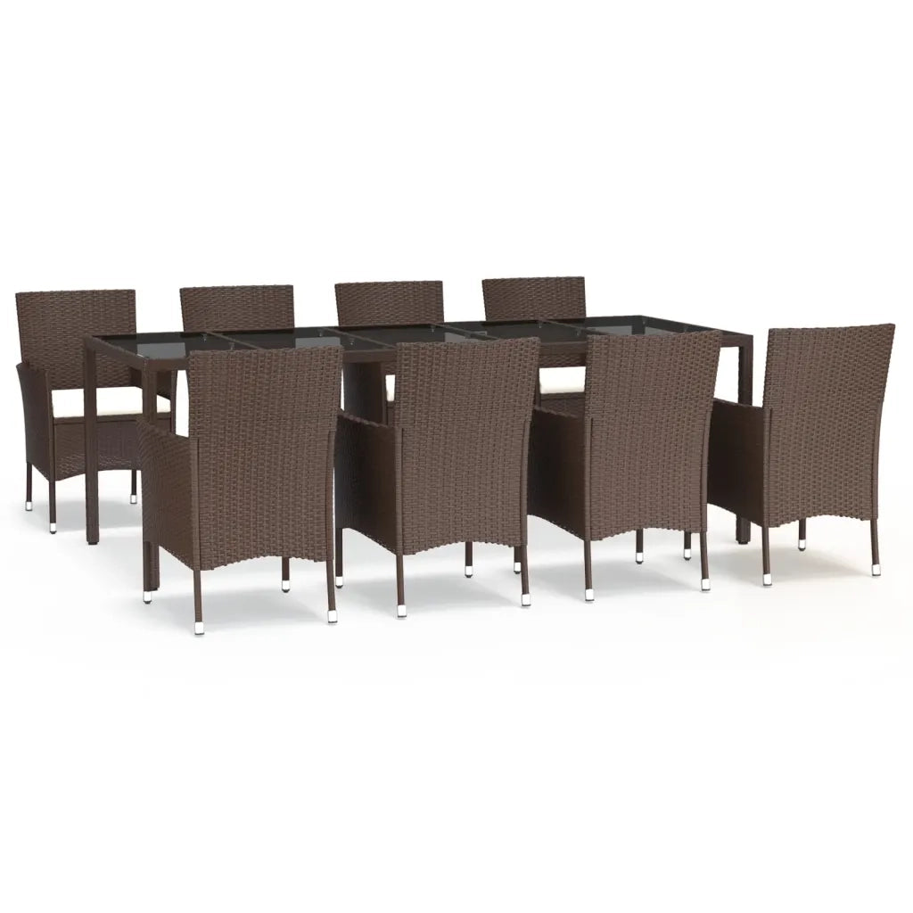 Set da Pranzo da Giardino 9pz con Cuscini Marrone in Polyrattan 3187314