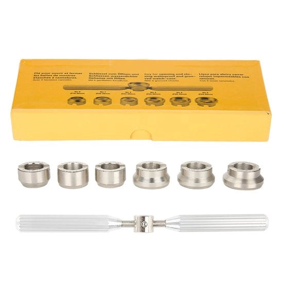 Set di riparazione orologeria professionale - Kit di attrezzi - Retro della cassa - Chiave - Matrici - Acciaio - Argento - Strumenti di riparazione orologeria