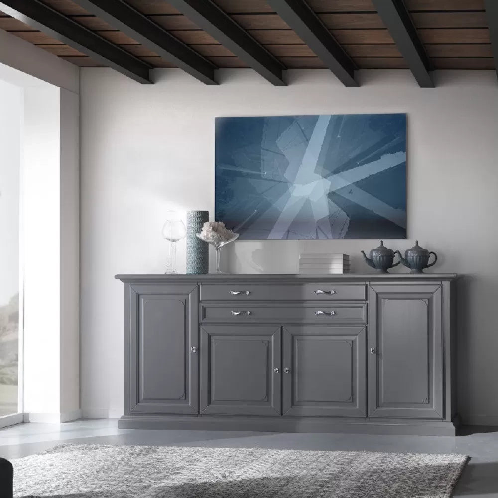 Madia credenza in legno massello 4 ante grigio opaco l.245 p.52 h.110 - Mobili 2G