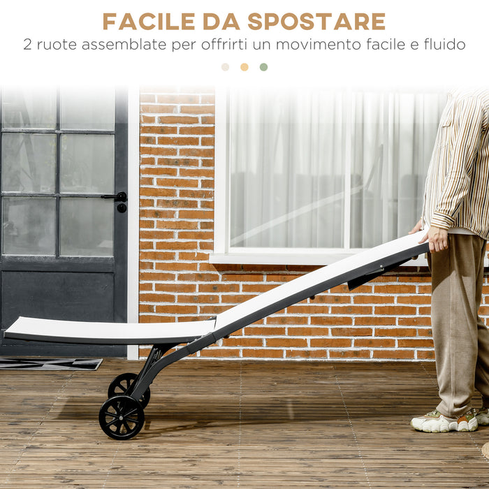 Set 2 Lettini Prendisole 66x165x102 cm con Schienale Reclinabile in Alluminio e Tessuto Traspirante Crema