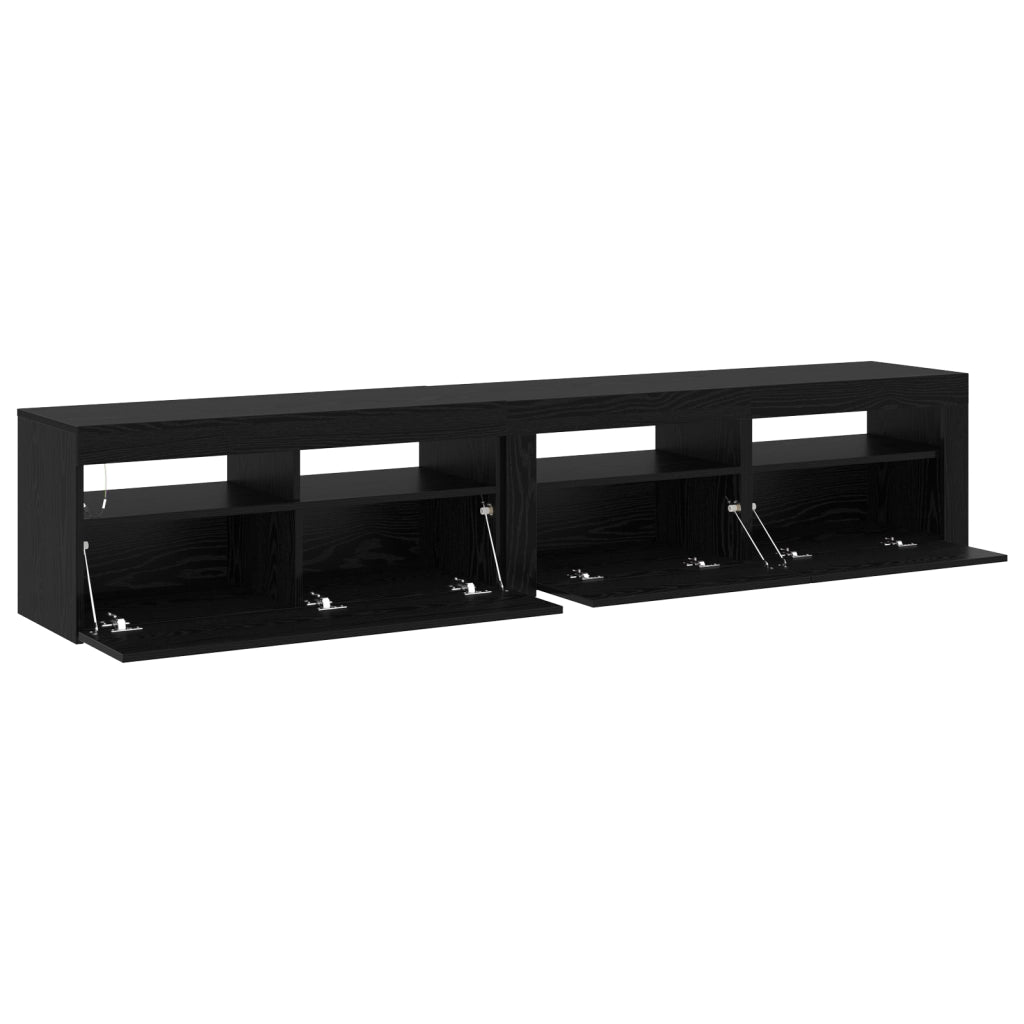 Mobile TV  2 pz con luci LED in rovere nero e legno ingegnerizzato