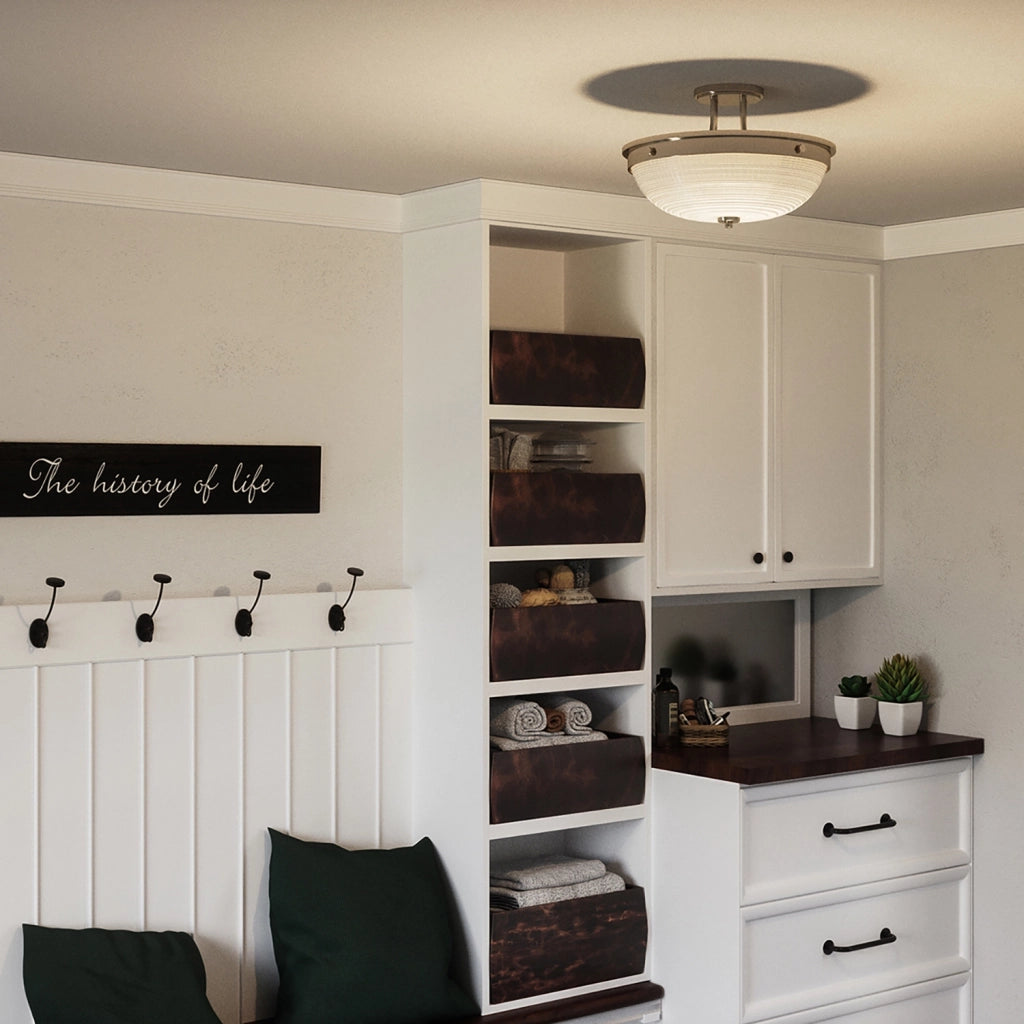 Lampada A Soffitto Contemporanea Mantle Vetro Nichel Lucido 2 Luci E27