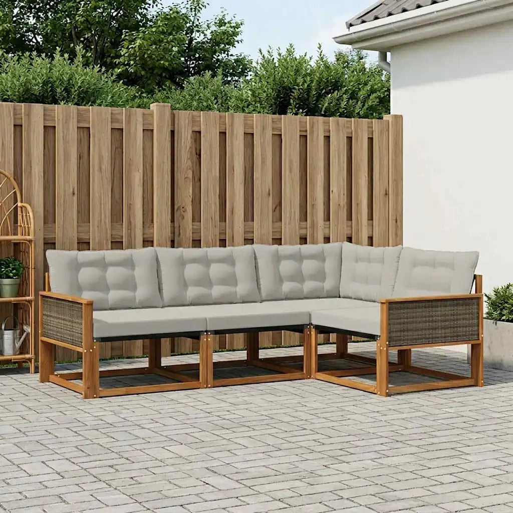 Set di divani da esterno 4 pcs Naturale e Grigio Chiaro