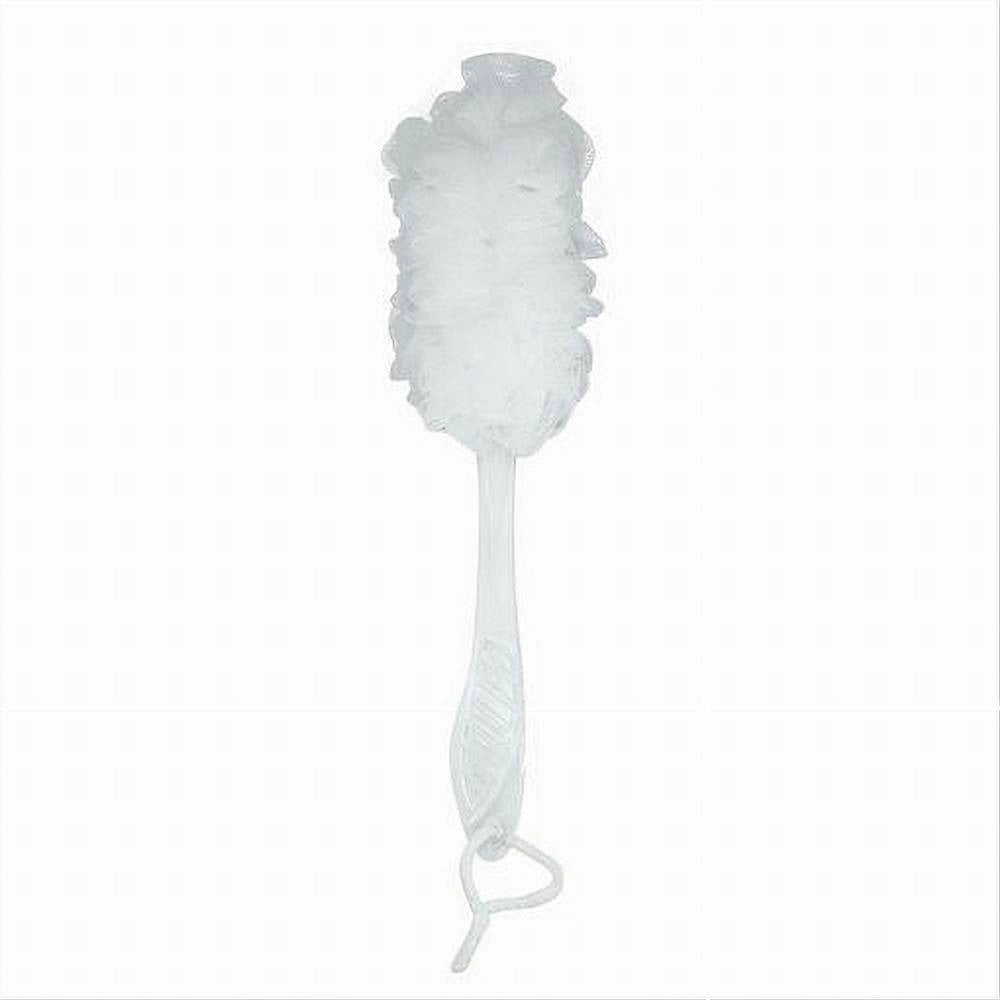 Trade Shop - Spazzola Lavaschiena Esfoliante Bagno Doccia Spugna Manico Scrubber Bianco 79600 -