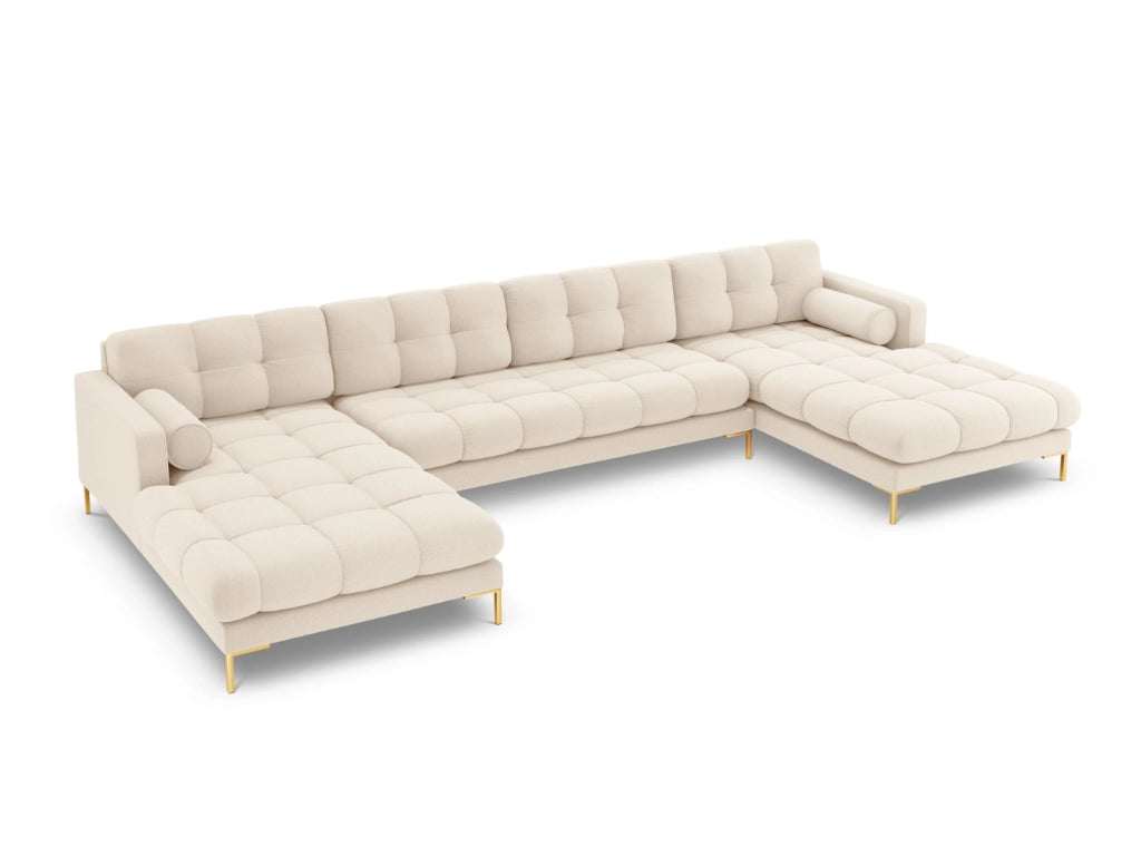 Cosmopolitan Design - Divano panoramico "Bali" 7 posti in tessuto strutturato beige chiaro 