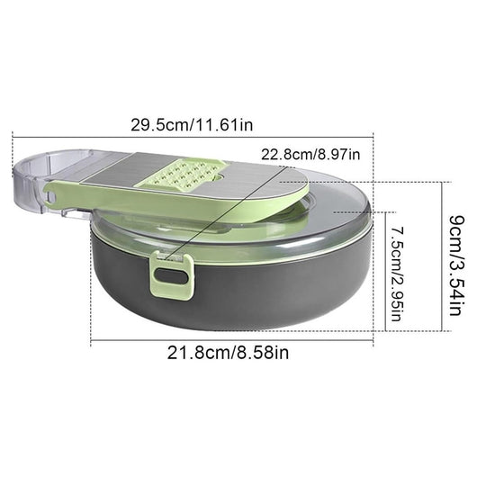 Trade Shop - Affettatrice 9in1 Tritatutto Portatile In Acciaio Con Cestello Scolapiatti Multifunzionale -