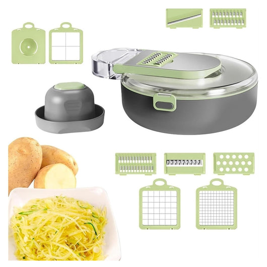 Trade Shop - Affettatrice 9in1 Tritatutto Portatile In Acciaio Con Cestello Scolapiatti Multifunzionale -