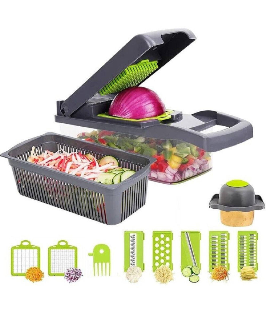 Affettatrice Manuale Affetta Taglia Verdure 12 In 1 Mandolina Con Contenitore         