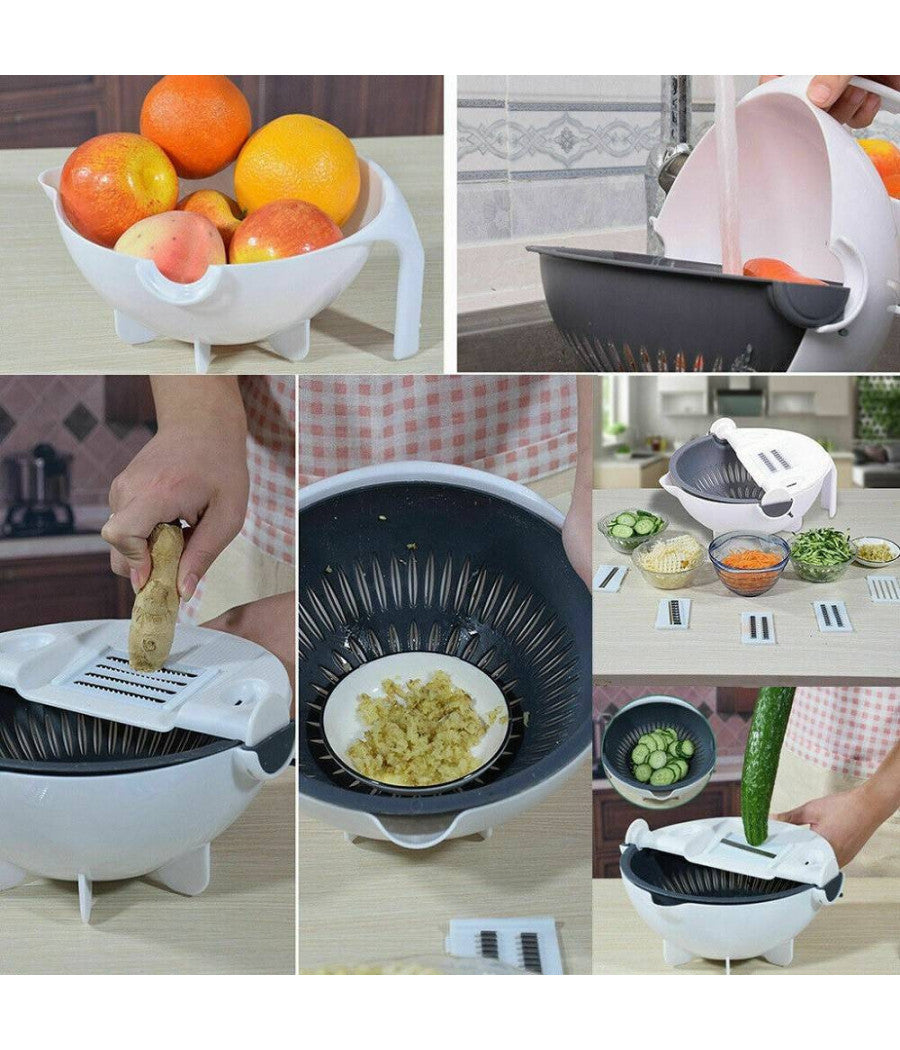 Affettatrice Manuale Taglia Verdure Affetta Cestello Cucina Grattugia 6 In 1         
