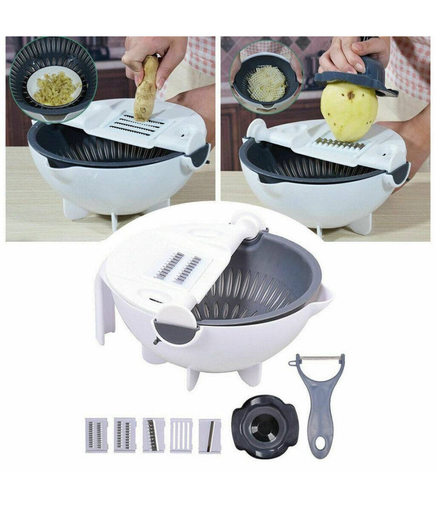 Affettatrice Manuale Taglia Verdure Affetta Cestello Cucina Grattugia 6 In 1         