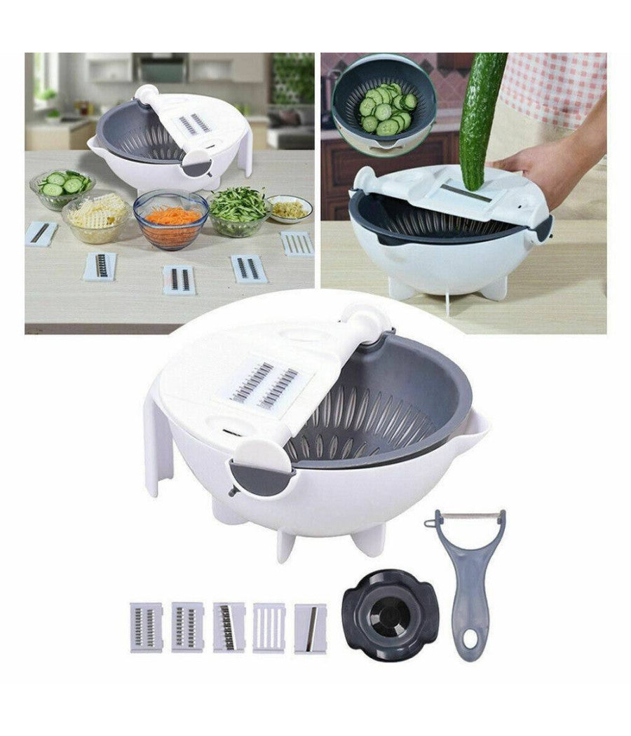 Affettatrice Manuale Taglia Verdure Affetta Cestello Cucina Grattugia 6 In 1         