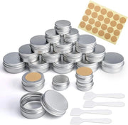 Set di contenitori in alluminio leggeri con coperchio e etichette - Ospite per creme e lotion - Inclusa spatola mini - Set da 20 pezzi (20 ml, 10 ml, 5 ml)