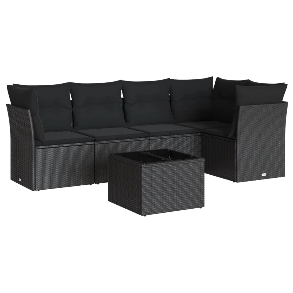 Set Divano da Giardino 6 pz con Cuscini Nero in Polyrattancod mxl 87238