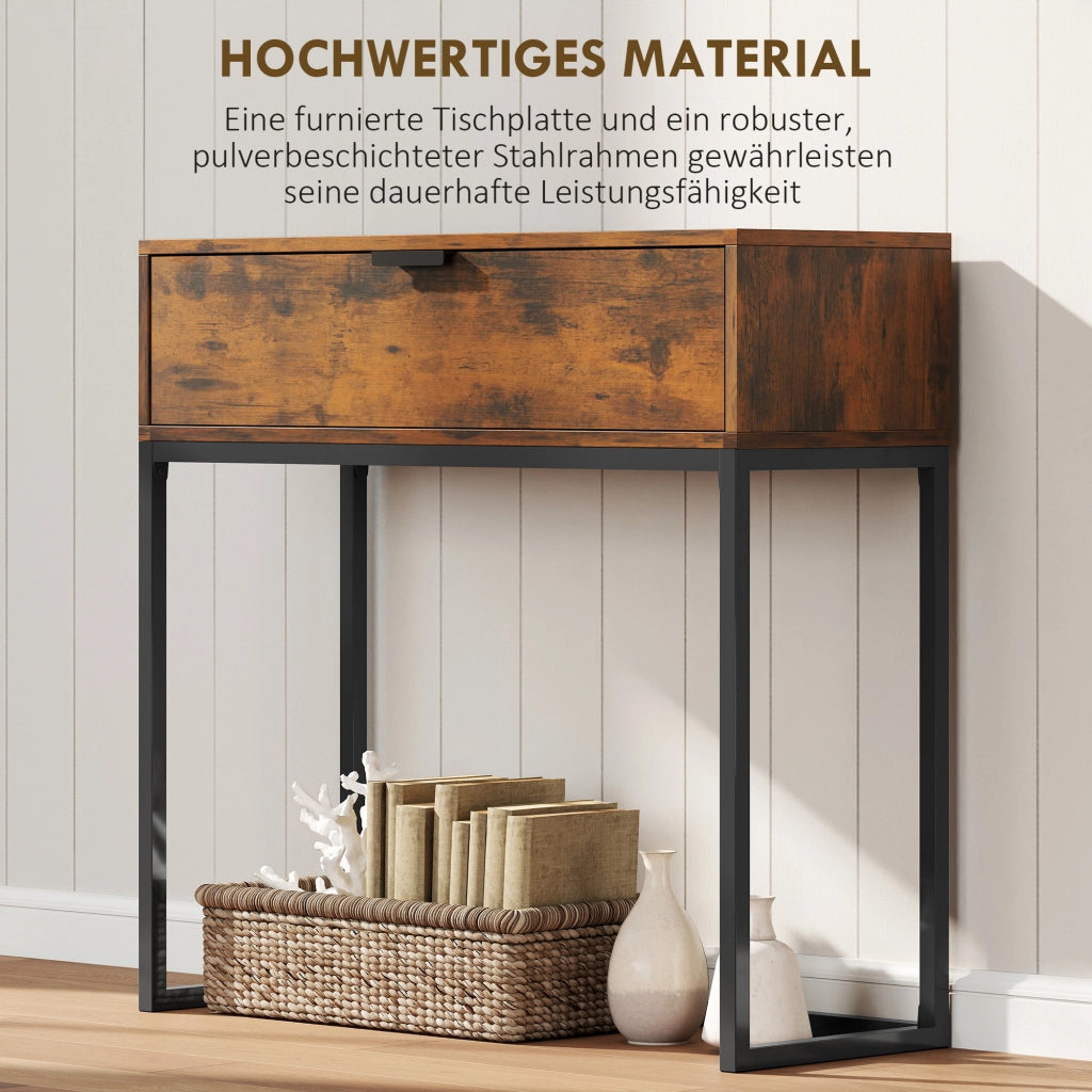 Tavolo console con cassetto ¨C zephmum ¨C 80x30x76 cm, nero, design industriale